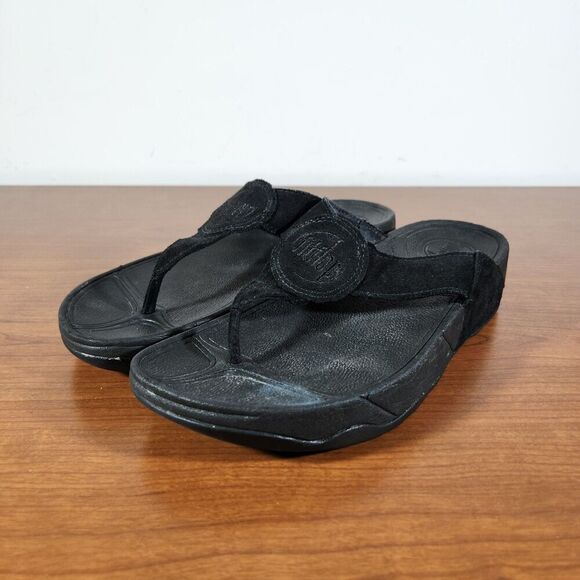 FitFlop Womens Size 8 Wobbleboard Black Slip On Thong Sandal Flip Flop Shoe - Picture 2 of 12